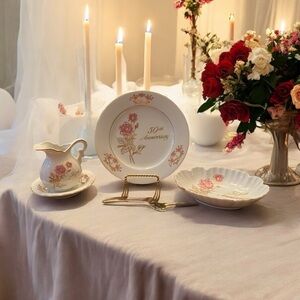 Elegant Floral 50th Anniversary Dinnerware Set - Ivory